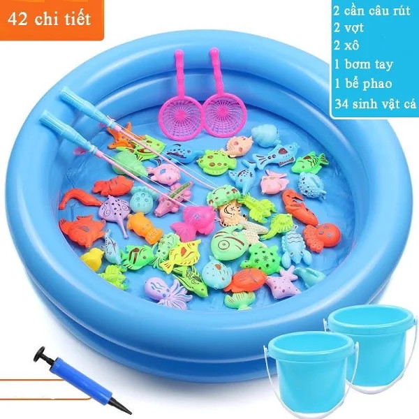 Đồ Chơi Câu Cá Nam Châm Kèm Bể Phao 2 Tầng Loại To Và Dụng Cụ Cho Bé Thoả Sức Vui Chơi