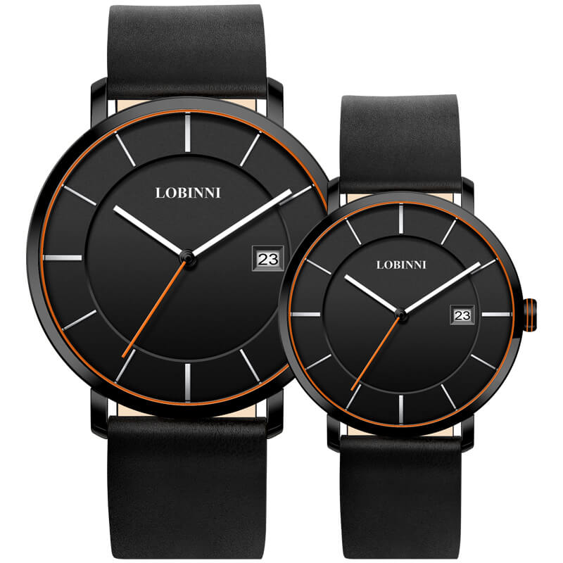 Đồng hồ đôi Lobinni L3033-18 chính hãng Thụy Sỹ Kính sapphire ,chống xước ,Chống nước 30m,mặt đen dây đen ,Máy điện tử ,Bảo hành 24 Tháng,thiết kế đơn giản ,trẻ trung và sang trọng