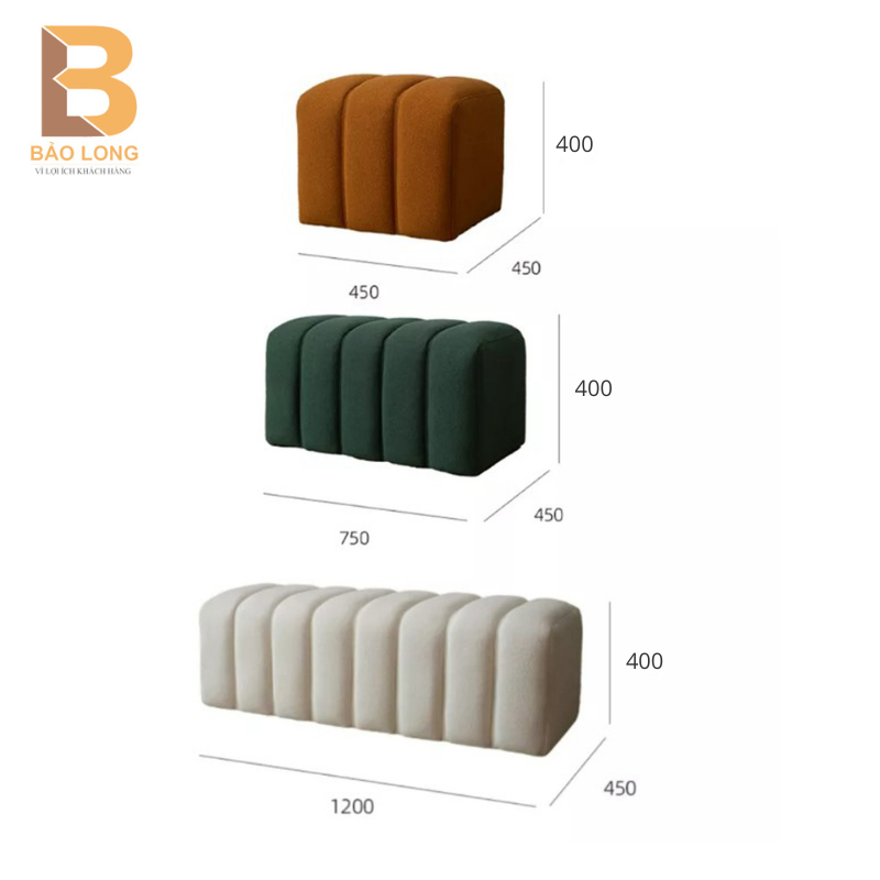 Ghế đôn sofa khung gỗ thông bọc nỉ bông hoặc da Bảo Long dùng làm ghế băng sofa phòng khách, ghế đôn trang điểm cực sang trọng