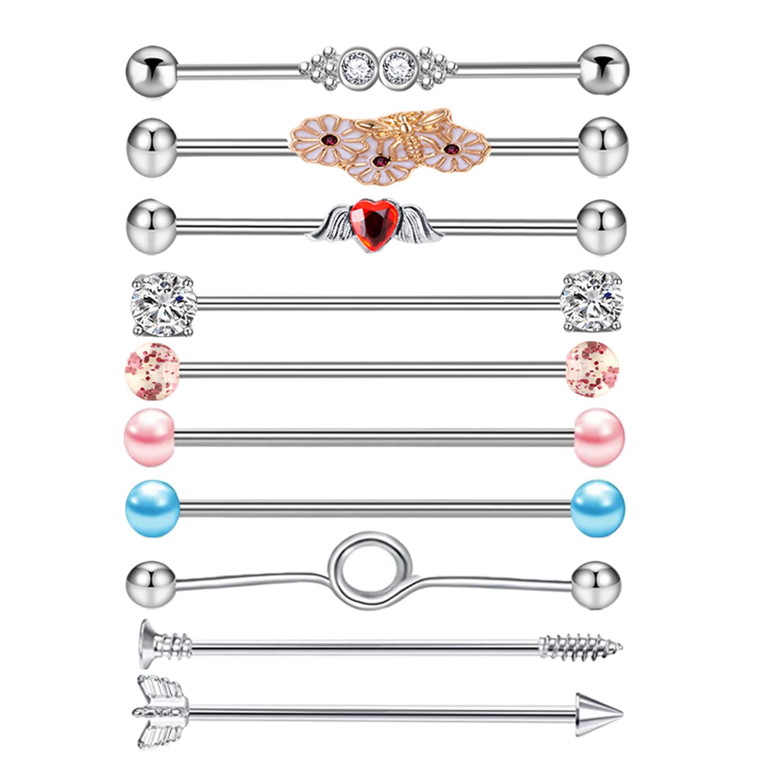 10X Nonallergenic Stainless Steel Studs Earring Industrial Barbell Ear Body Piercing Bar Jewelry Lip Rings labret Piercing Bar for Unisex