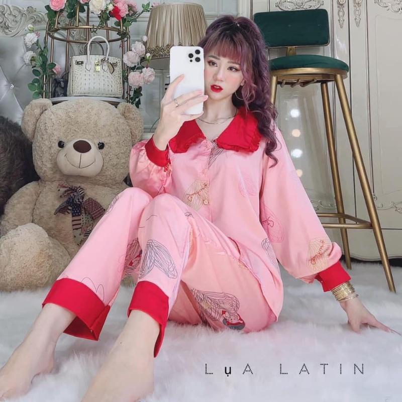 Đồ ngủ nữ, đồ bộ mặc nhà Pijama tiểu thư chất lụa latin tay dài quần dài dễ thương- Freesize dưới 62kg