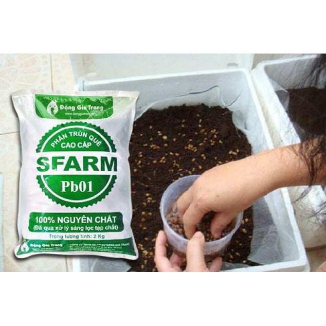 Phân trùn quế nguyên chất Sfarm Pb01 2kg - phân chuyên dùng cho hoa cây cảnh