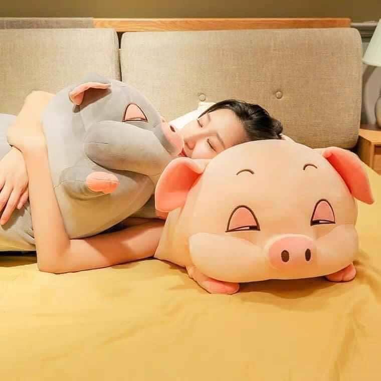 Gấu bông heo lười mắt hí, lợn buồn ngủ đáng yêu siêu hot (40cm---&gt;100cm) vải miniso 4 chiều cao cấp mềm êm – Gối ôm heo hồng buồn ngủ, lợn mắt sụp cute