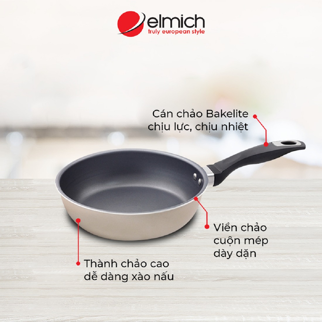 Chảo chống dính đáy từ Elmich EL- 3830 size 20cm, Màu sắc: Sơn ngoài màu vàng nhạt, Kiểu dáng: Chảo thành cao, loe miệng, Kích thước : 20 x 5.8 cm, Chất liệu: Nhôm nguyên chất