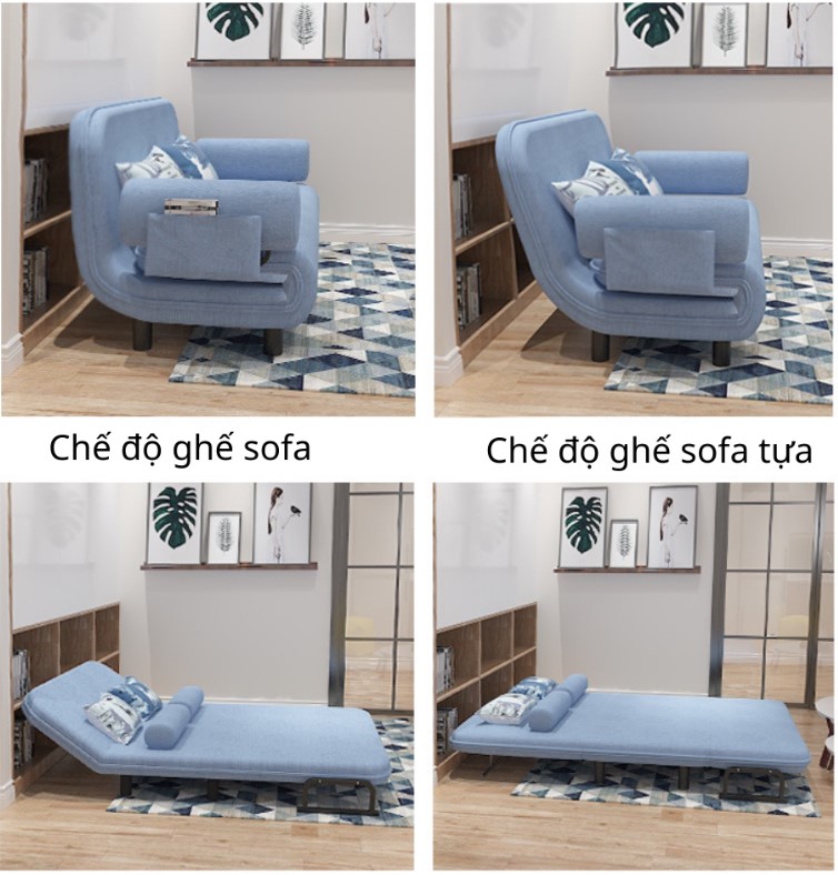 Ghế Sofa kết hợp Giường gấp gọn thông minh đa năng rộng 120cm, có đệm tay êm ái, kèm túi đựng đồ tiện lợi