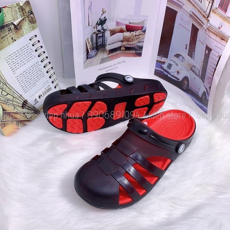 Sandal chiến binh - Giày sục nhựa dẻo 3 sọc cao cấp đi mưa bít mũi nữ iDÉP - GL043