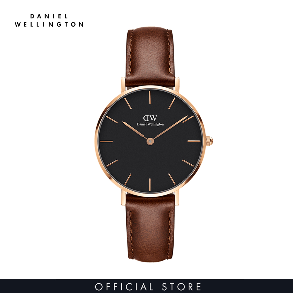 Đồng hồ Daniel Wellington dây da - Petite St Mawes đen-vàng hồng - 32mm