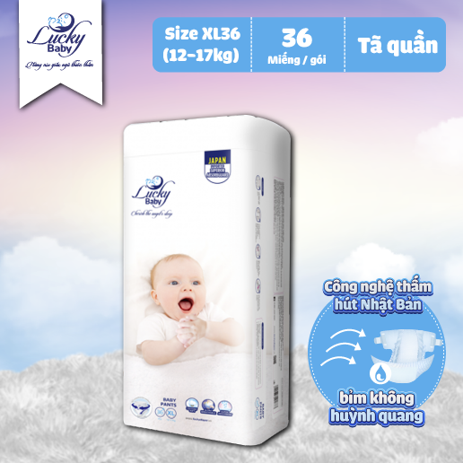 Tã Bỉm Quần Lucky Baby Không Huỳnh Quang, Siêu Thấm Hút XL36 (12-17kg)