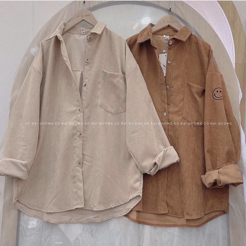 Áo sơ mi tăm thêu mặt cười - sơ mi oversize