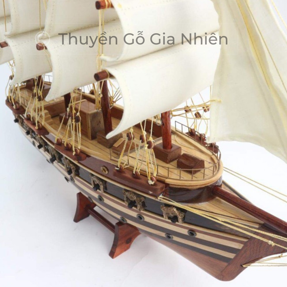 Mô Hình Thuyền Gỗ Trang Trí Phong Thủy Dạng Thuyền Cổ France II Buồm Trắng - Loại 2 - Chính Hãng, Hàng Xuất Khẩu Chất Lượng Cao