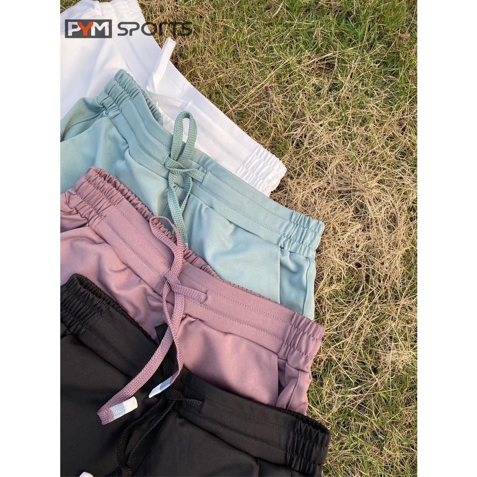 Quần đùi short PYMSPORT - PYMQT008 tập gym, tập yoga, tập thể thao 1 lớp, cạp chun, 4 màu đen, trắng, tím, xanh