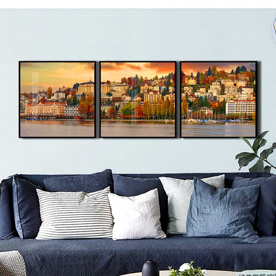 Tranh canvas treo tường Decor thành phố cách điệu thành phố bên sông hiện đại - DC120