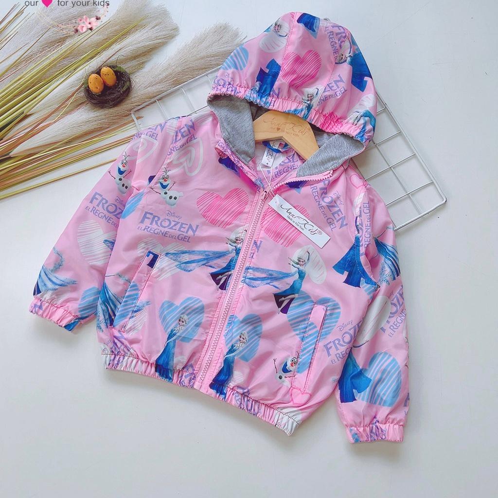 Áo khoác gió 2 lớp lót cotton mềm mại và thoáng mát in ngựa pony và công chúa elsa bé gái