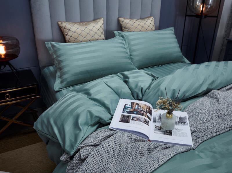 Bộ 5 món vỏ chăn drap gối cotton lụa 3F sọc 3 phân cao cấp A - dành cho khách sạn, homestay, nhà nghỉ + tặng kèm 1 túi thơm thảo dược