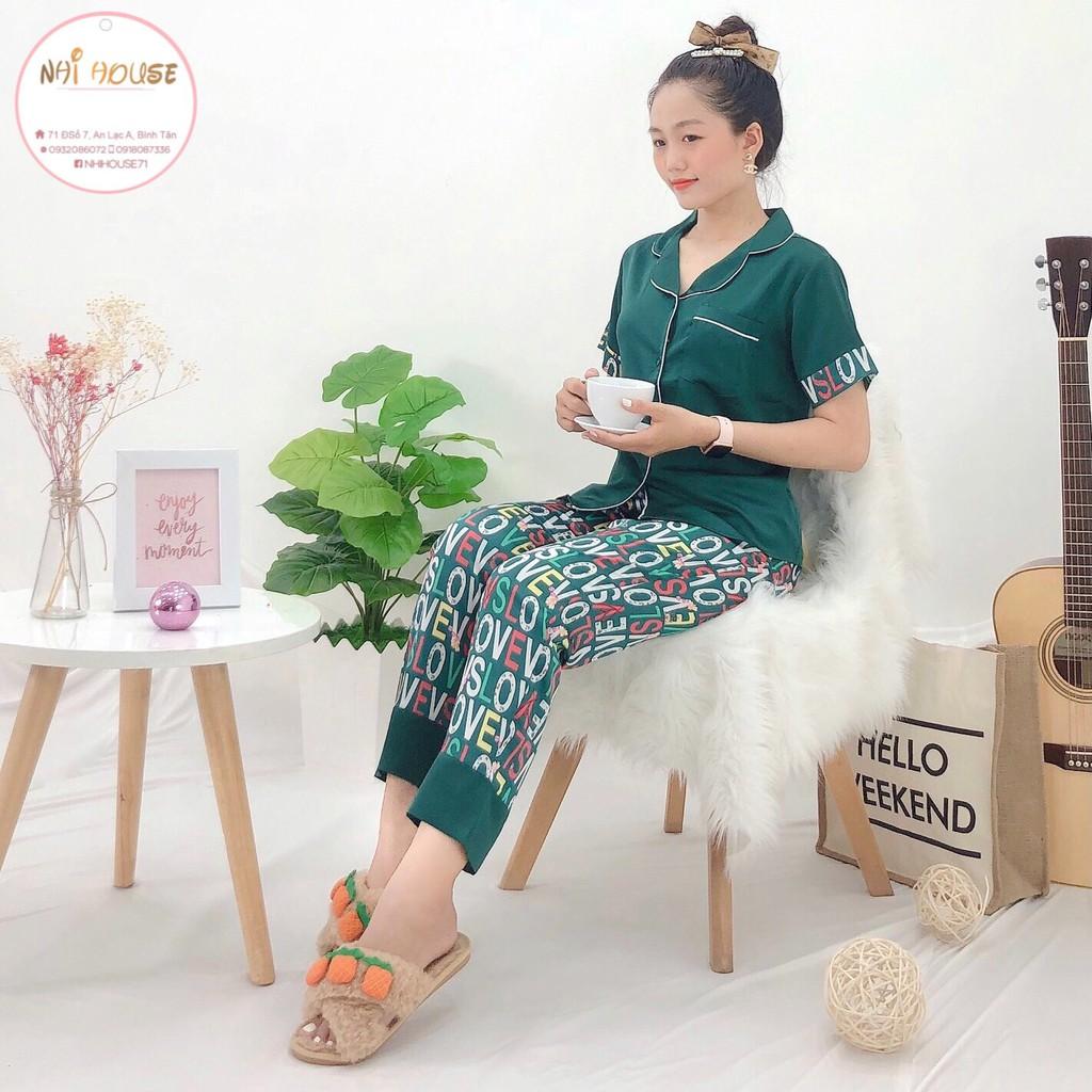 BỘ MẶC NHÀ PIZAMA LỤA NHIHOUSE71 QUẦN DÀI TAY NGẮN ÁO TRƠN PHỐI QUẦN HỌA TIẾT