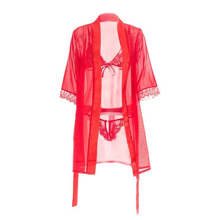 Set Áo Choàng ngủ sexy kèm bra và quần chip ren lọt khe quyến rũ với 4 màu siêu xinh