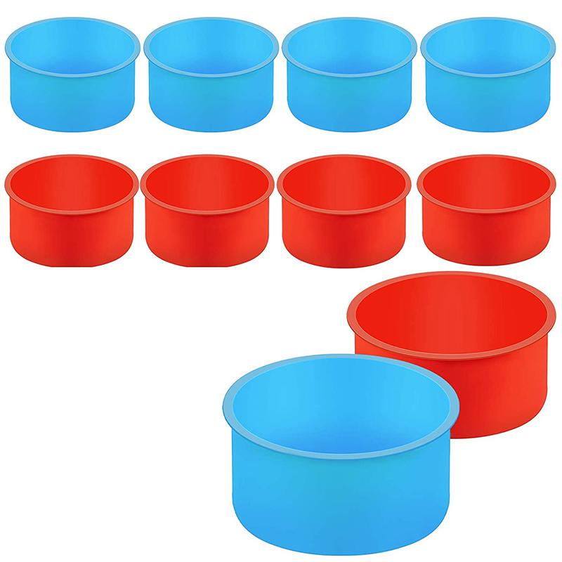 Bộ 10 Khuôn Bánh Silicone Lễ Tình Nhân Tròn Nướng Bánh 4 Inch Khuôn Nướng Bánh Bếp Ốp Máy Nướng Chảo Đỏ, xanh Dương