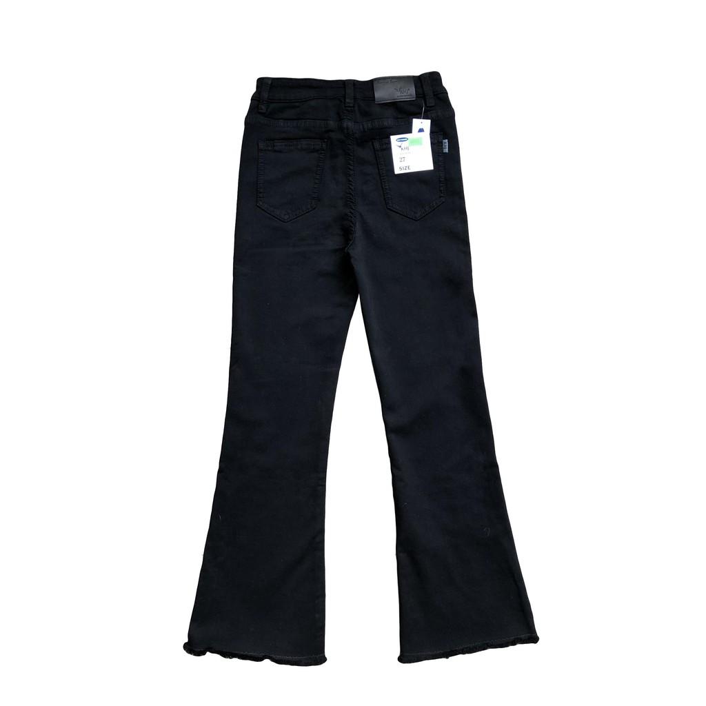 Quần Jean Nữ KHJ ,Ống Loe , Lỡ , Tua Lai , Màu Đen Tuyền