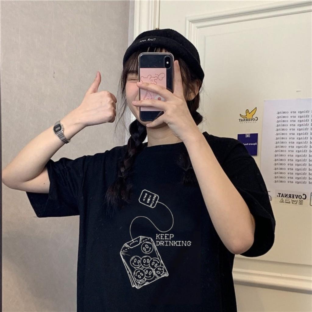 Áo thun tay lỡ KEEP DRINKING phông Unisex nam nữ tee oversize form rộng pull Ulzzang Streetwear Hàn Quốc vải mềm