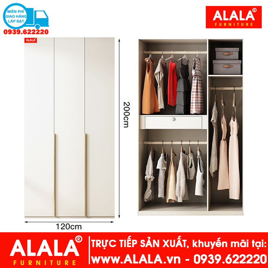 Tủ quần áo ALALA274 gỗ HMR chống nước - www.ALALA.vn - 0939.622220