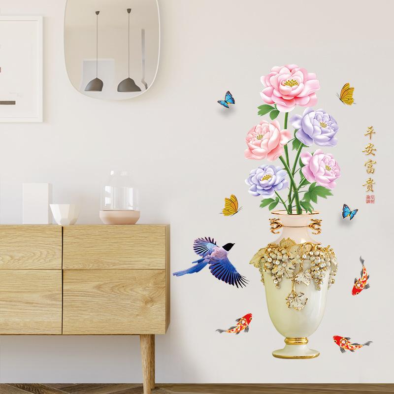 DECAL DÁN TƯỜNG BÌNH HOA HỒNG PHONG THỦY