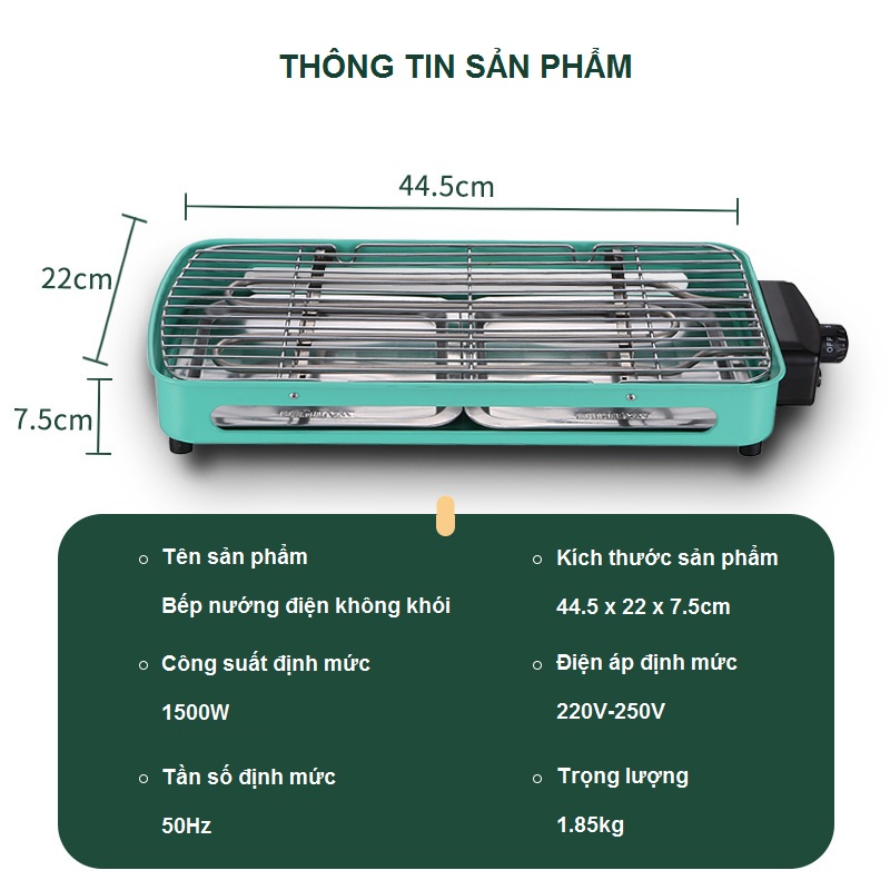 Bếp Nướng Điện Không Khói 1500W Công Nghệ Hàn Quốc Electric Cao Cấp - Hàng Chính Hãng