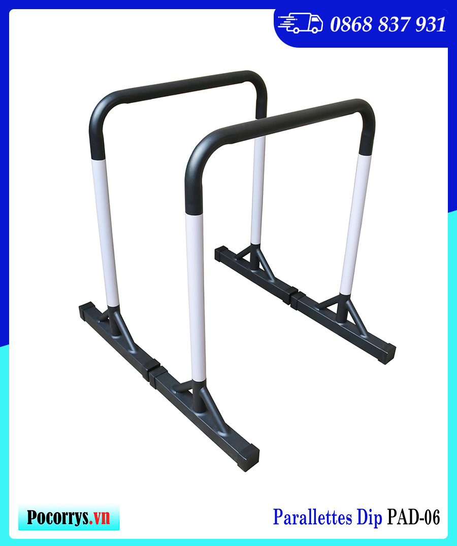 Xà kép Parallettes Dip cao 90cm, Pocorrys PAD-06, Màu đen trắng