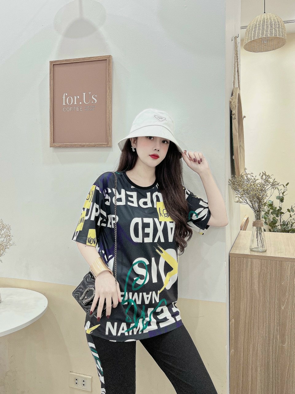 Đồ bộ thun cotton form rộng in 3D họa tiết kí tự