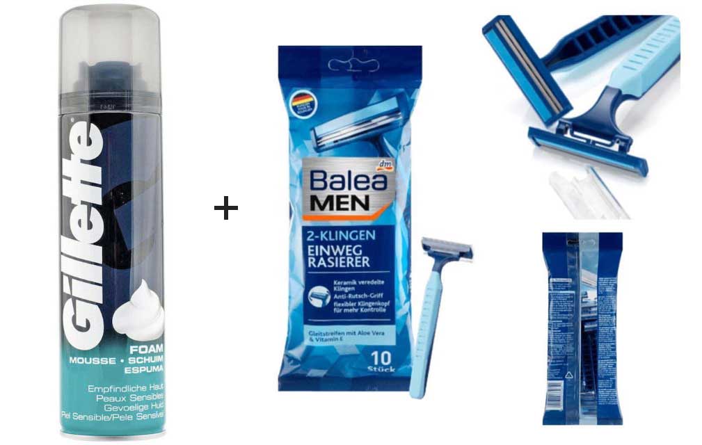 Bọt cạo râu Gillette Sensitive 300ml + Dao cạo râu Balea Men 10 cây