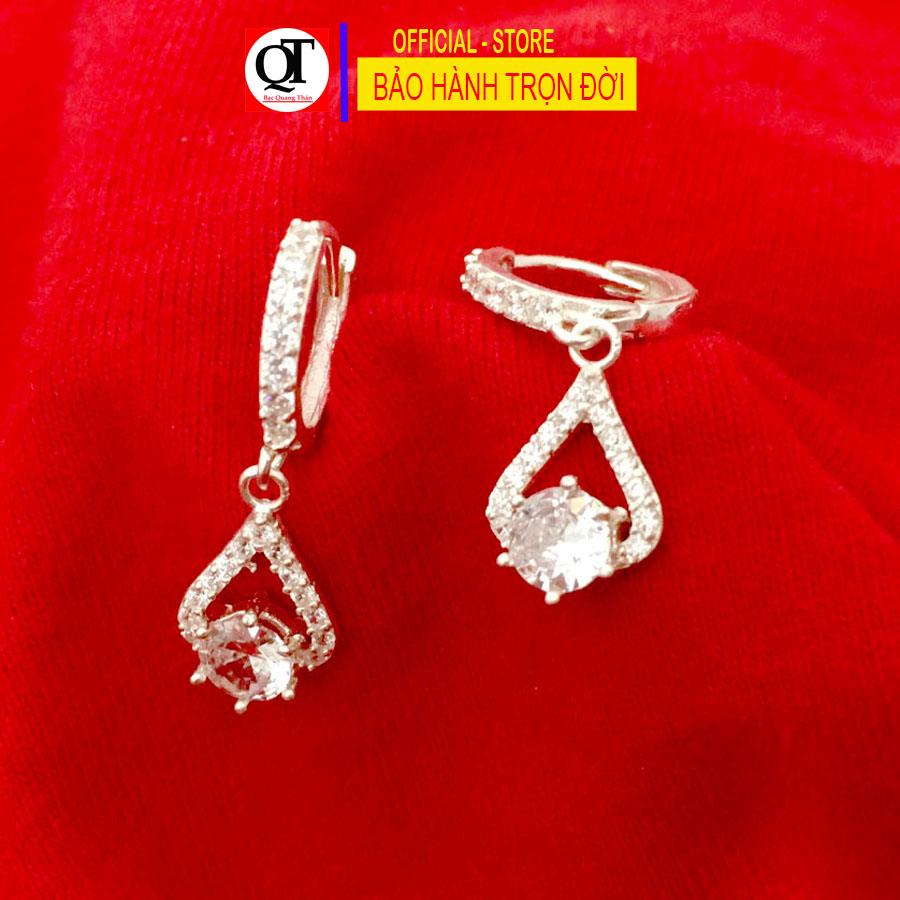 Khuyên tai nữ bản nhỏ dáng dài đeo sát tai chất liệu bạc ta gắn đá cao cấp trang sức Bạc Quang Thản - QTBT137