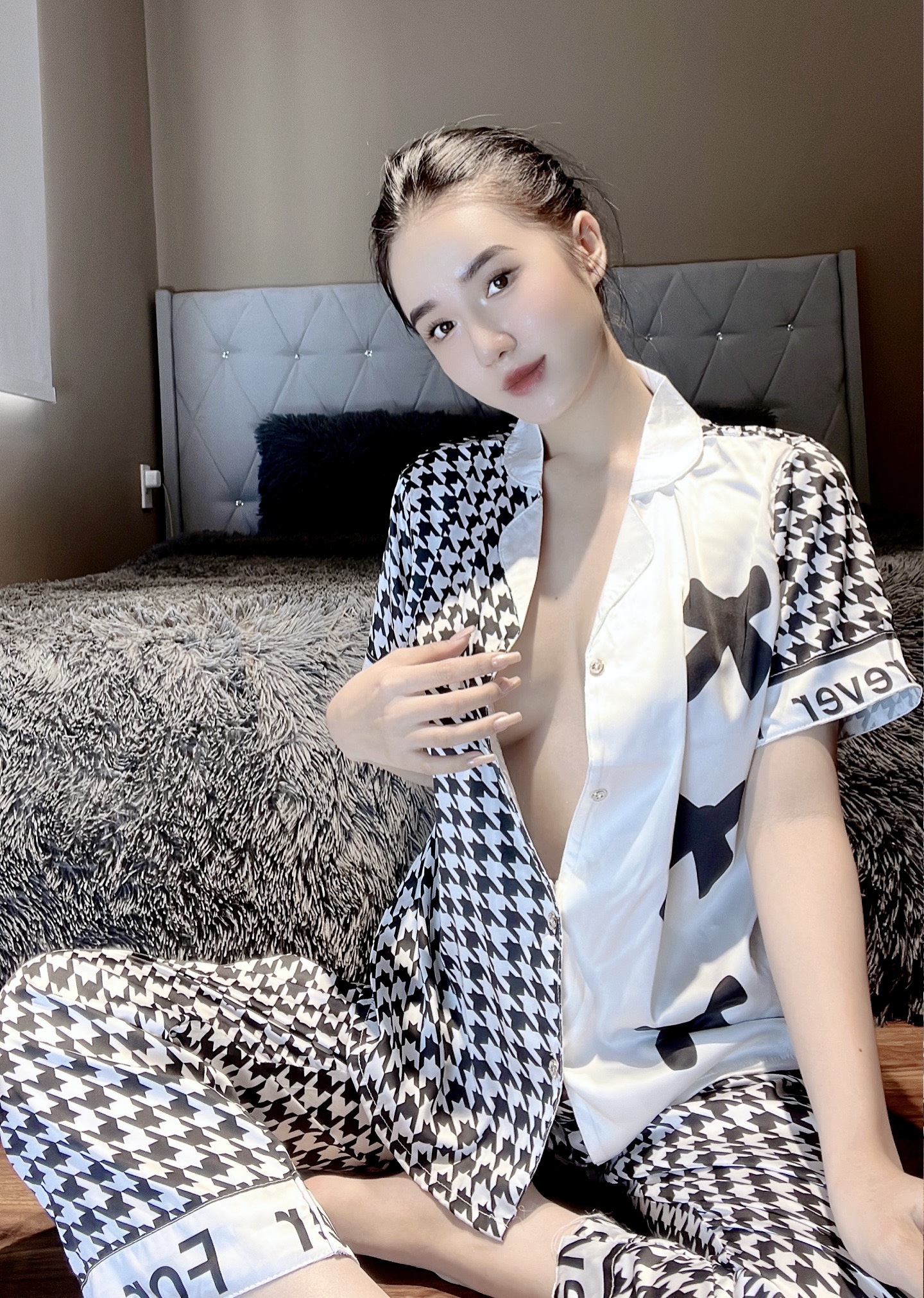 Bồ Bồ Nữ Tay Ngắn Quần Dài Hoạ Tiết Nơ xinh xắn