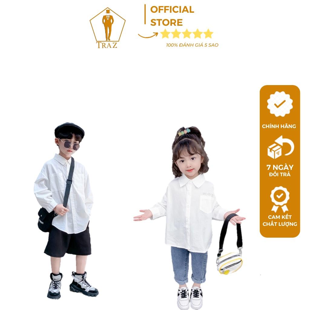 Áo sơ mi TRAZ trắng tinh khiết sang trọng cho bé trai và gái 9-45kg