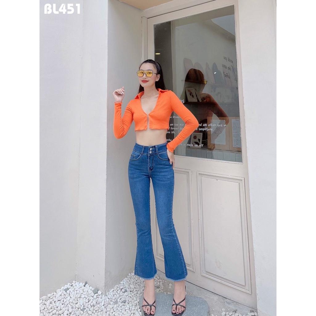 Quần jean nữ ống loe 9 tấc màu đậm