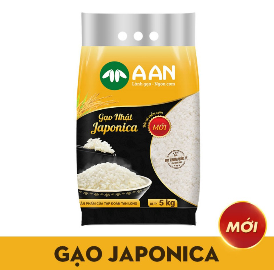 Gạo Nhật Japonica Túi 5Kg ( A An)  - Hạt tròn, cơm ngọt, rất dẻo, hạt cơm kết dính