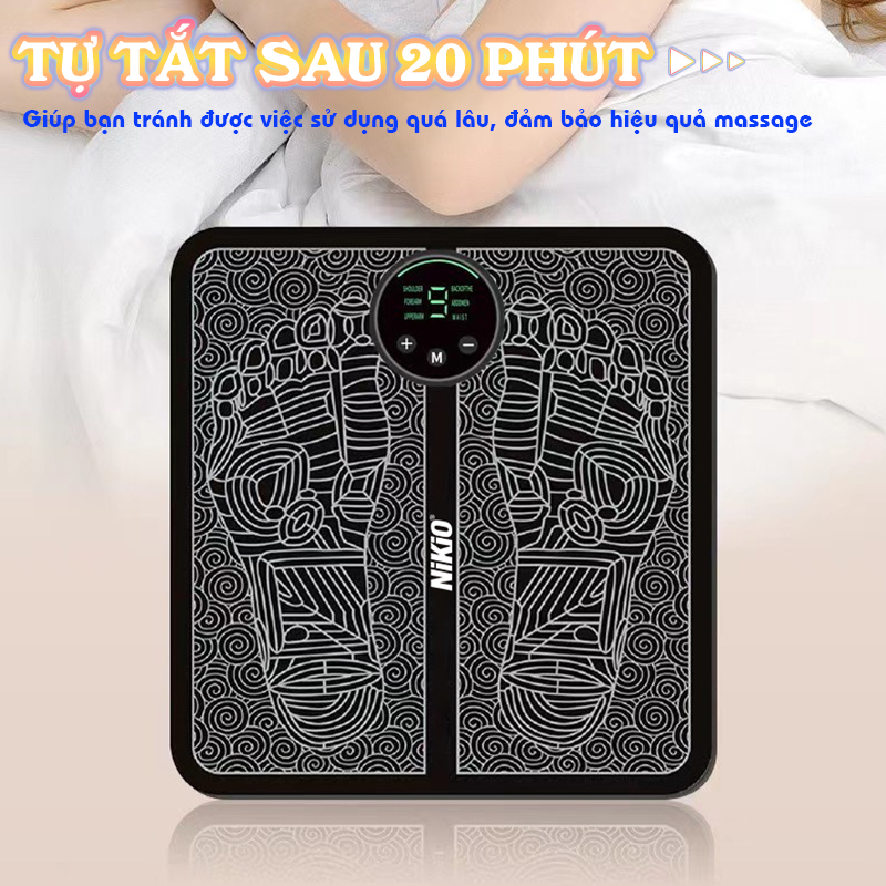 Thảm massage bàn chân xung điện Nikio NK-106 có 12 chế độ, 19 cường độ matxa, thúc đẩy lưu thông máu, giảm tê bì và đau mỏi chân hiệu quả