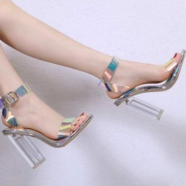 Giày cao gót đế trong suốt quai ánh kim nhiều màu D120