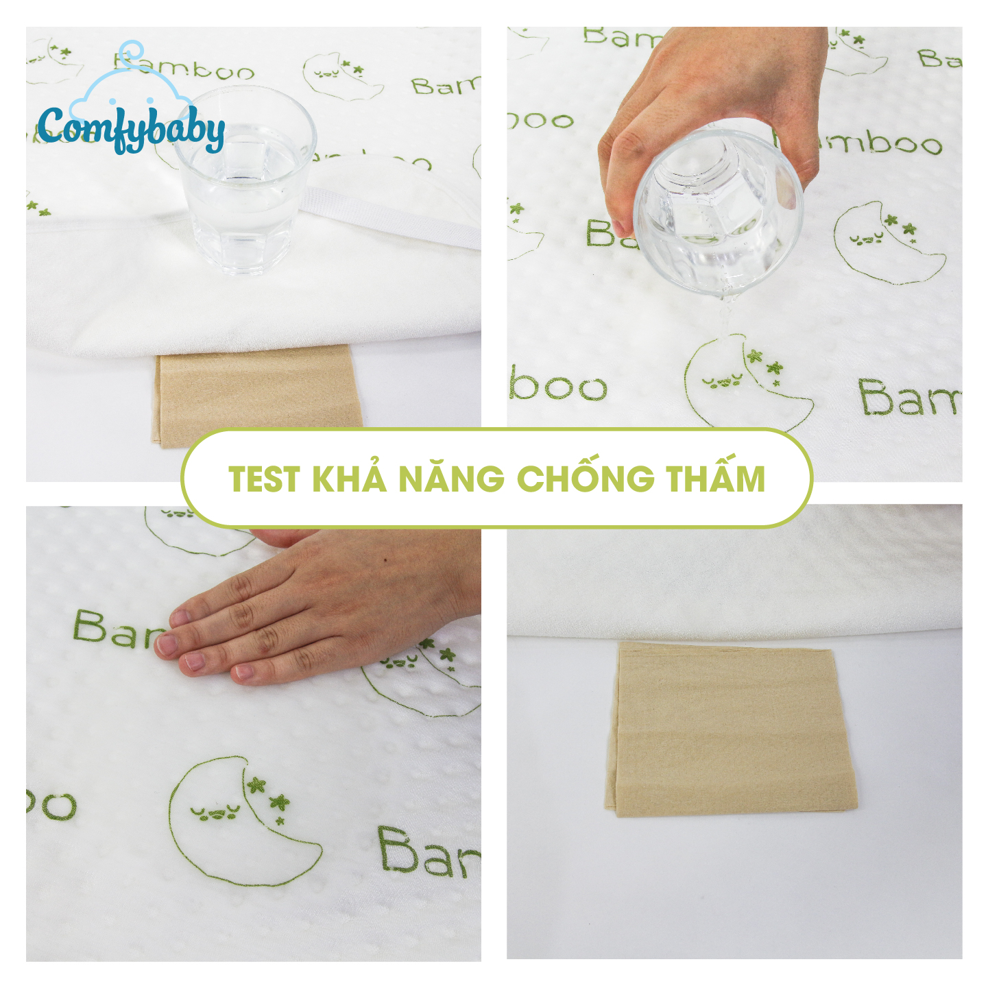 Tấm lót chống thấm thay tã cho bé 4 lớp 100% Sợi Tre Bamboo / Organic cotton (Cotton hữu cơ) thoáng khí, chống thấm nước Comfybaby