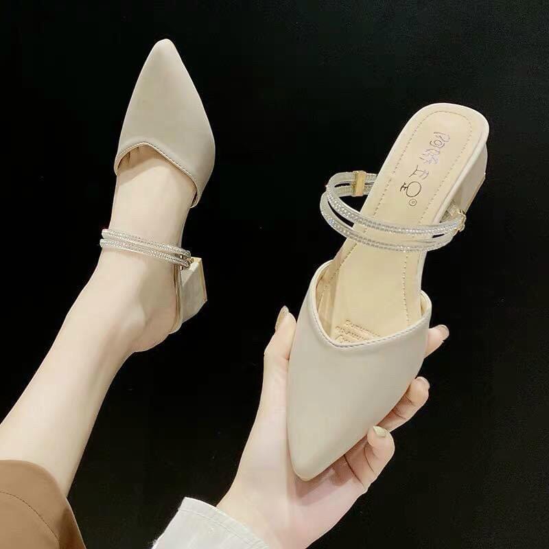Giày cao gót công sở, giày hở gót, giày mũi nhọn gót vuông 3cm