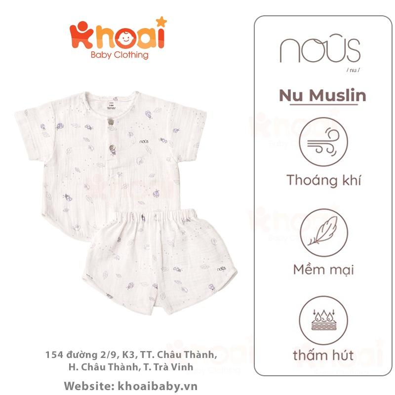 Bộ cài thẳng cộc Nous trắng hình ốc sên và lá - Chất liệu Muslin