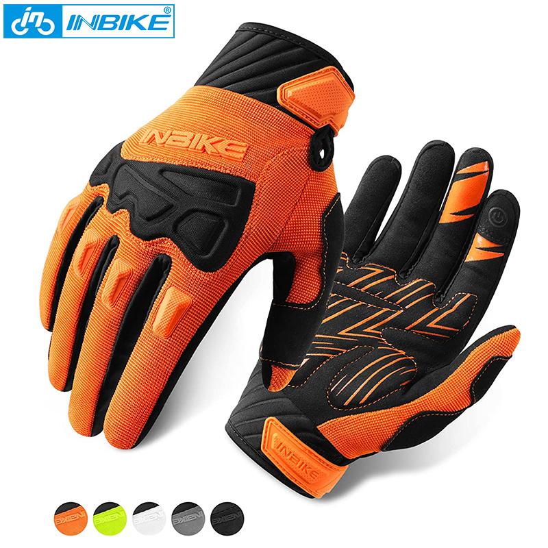 Găng tay đi xe đạp INBIKE cho nam Găng tay xe đạp MTB Găng tay màn hình cảm ứng chống sốc cho nam Găng tay chống trượt cho nam Đệm lòng bàn tay dày 5mm Color: MC010-Orange Size: XL