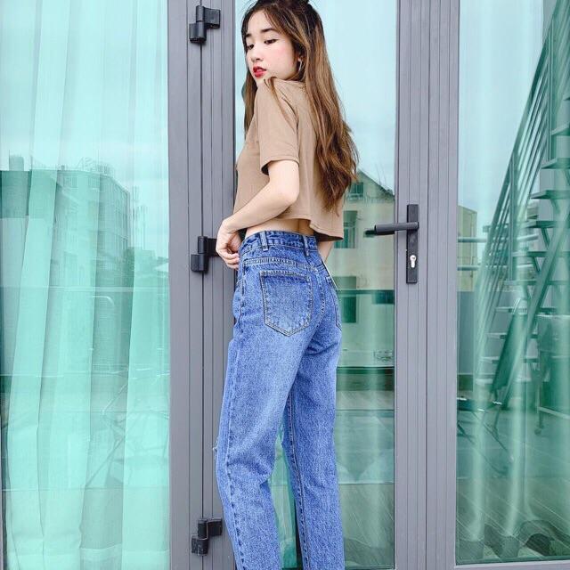 BAGGY JEANS XANH ĐẬM Cắt gấu- hình thật chính chủ