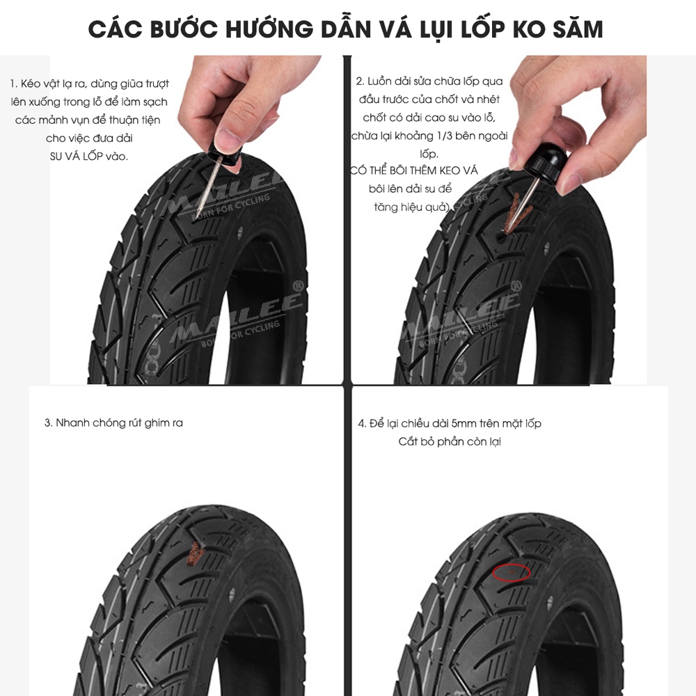 Vá Lụi Mini Xe đạp cho lốp xe không săm bỏ túi CB-9904 chất liệu nhôm nguyên khối, chắc chắn, chiều dài chỉ 9.6cm (tặng kèm thêm 5 sợi vá)  - Mai Lee