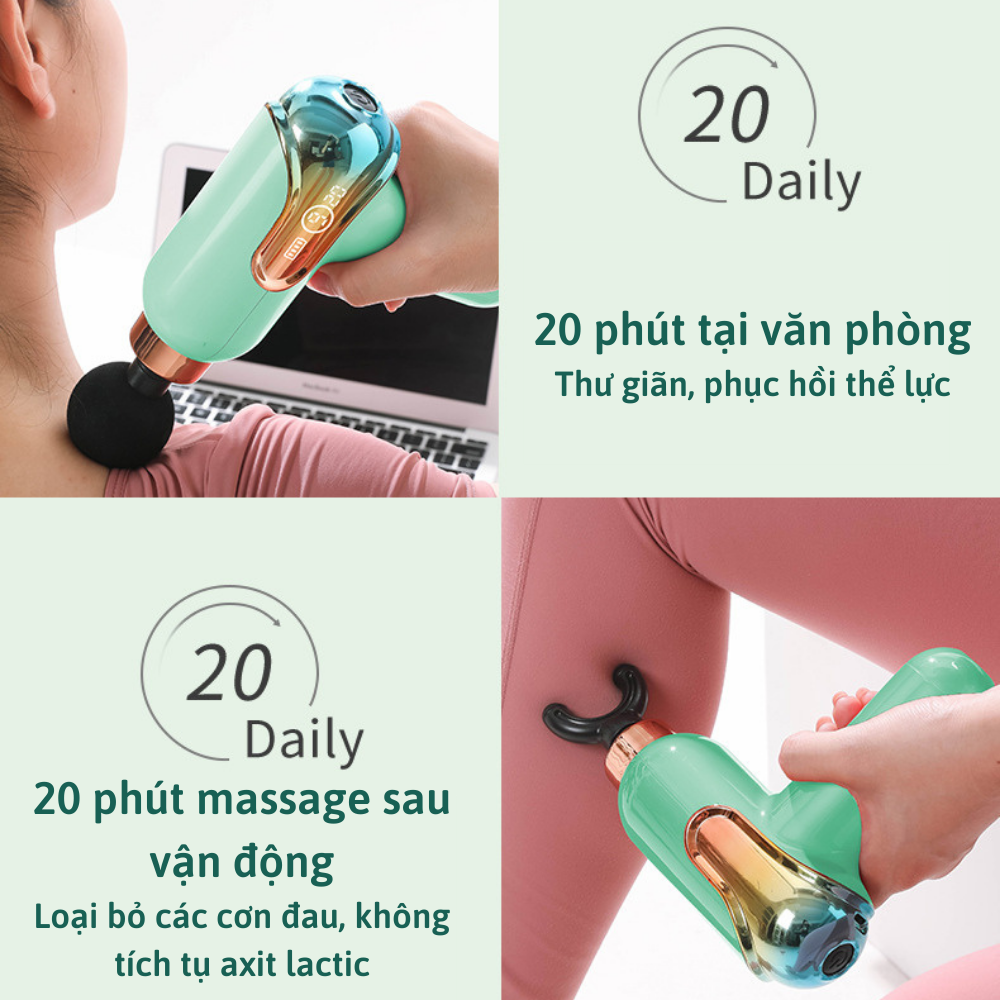 Máy Massage Mini Cầm Tay CTFAST-LC002 : Súng mát xa 9 cấp độ, màn hình LED sang trọng, maassage chuyên sâu,hỗ trợ giảm đau cơ, cứng khớp hiệu quả nhanh chóng, đi kèm 4 đầu chuyên dụng, túi đựng tiện dụng - Hàng loại cao cấp