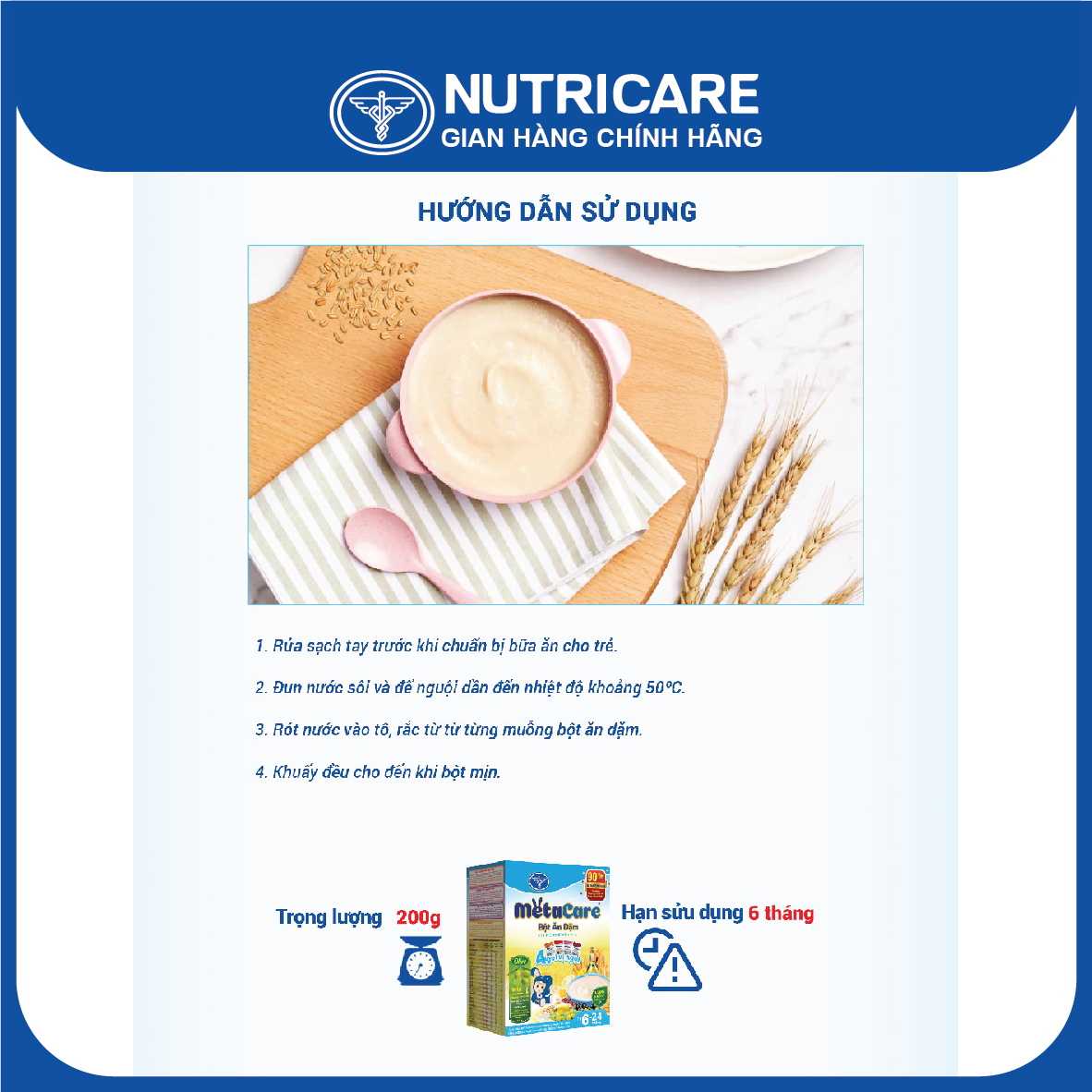 Bột ăn dặm Nutricare Metacare 4 gói vị ngọt 200g