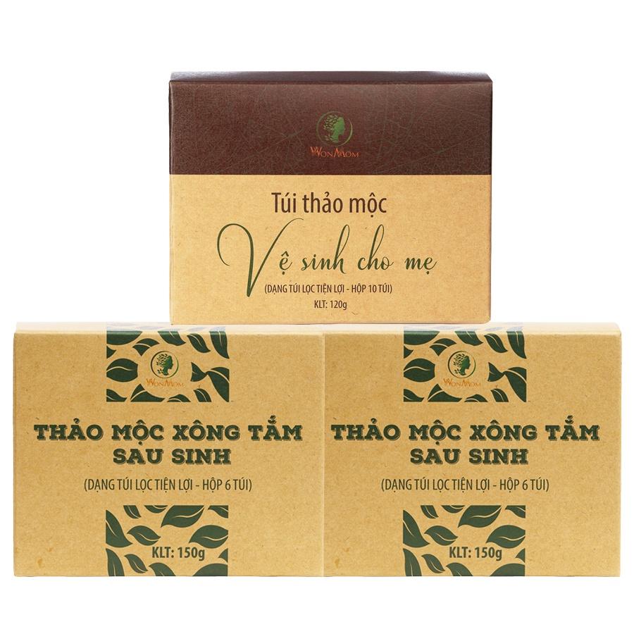 Bộ thảo mộc xông hơi cơ bản Wonmom ( 1 Hộp xông cửa mình + 2 Hộp xông tắm sau sinh loại 6 túi/hộp )