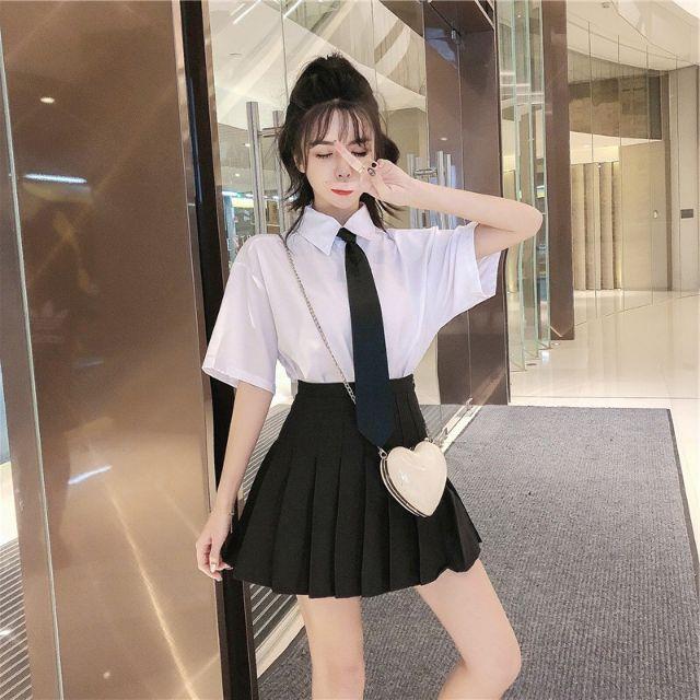 Set ulzzang áo sơ mi váy tennis học sinh ( kèm cavat
