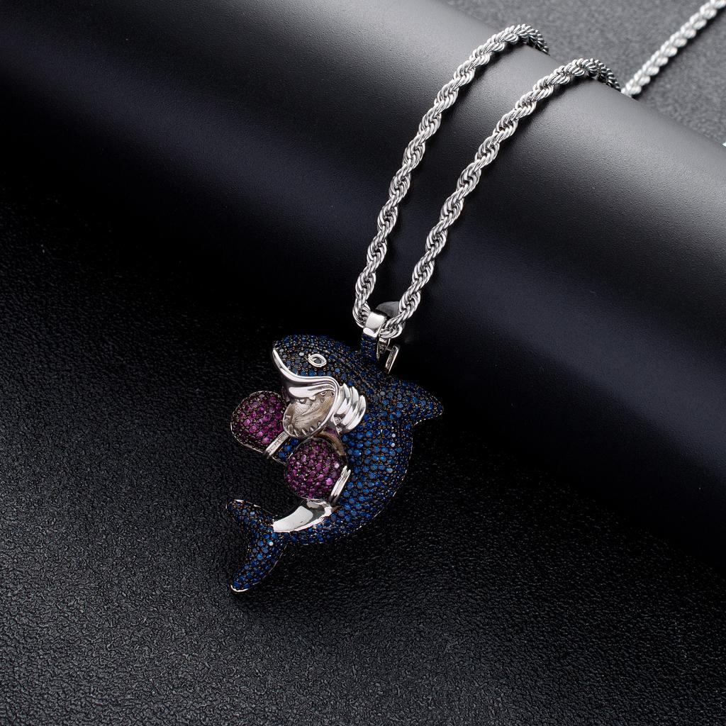Mens Shark Shape 18K Gold Hip Hop Rapper Exquisite Pendant Necklace