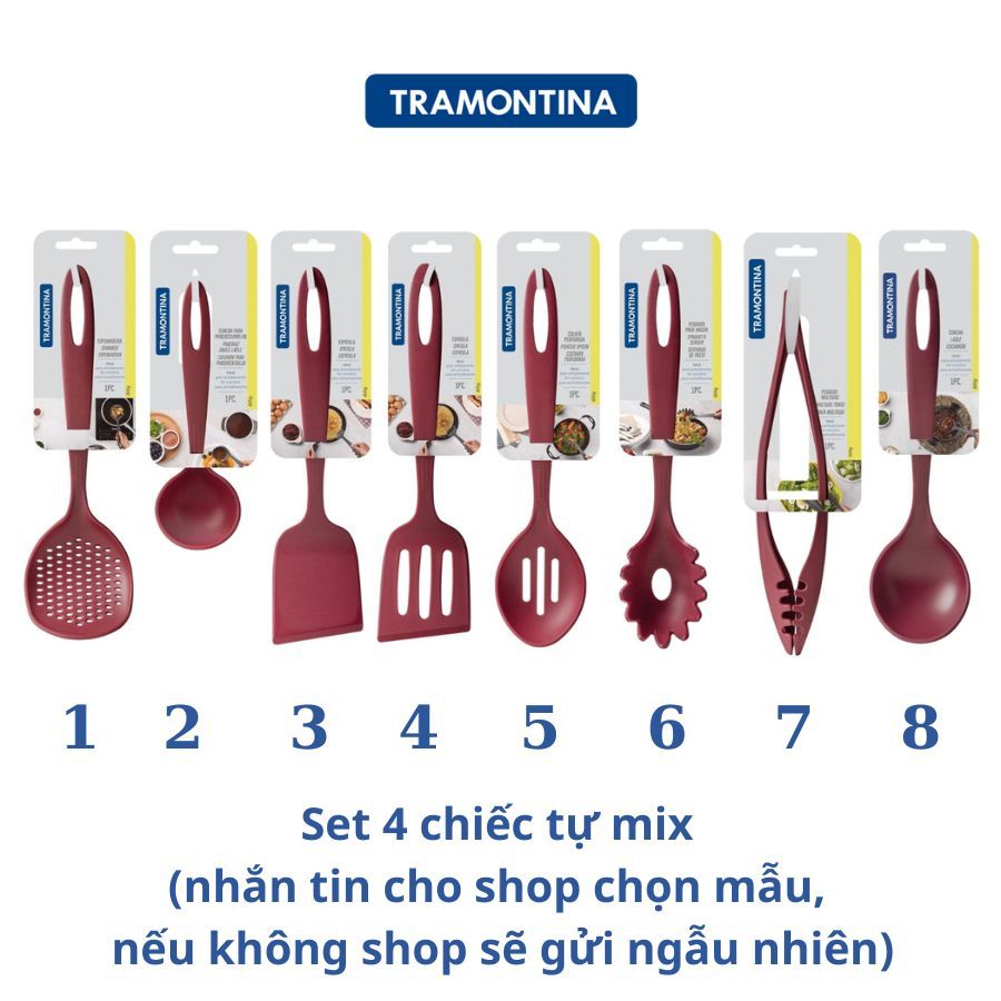 Set 4 Dụng Cụ Nấu Ăn Muôi Vá Xẻng Tramontina Bằng Nhựa PA An Toàn Cho Sức Khỏe Chịu Nhiệt SX Brazil