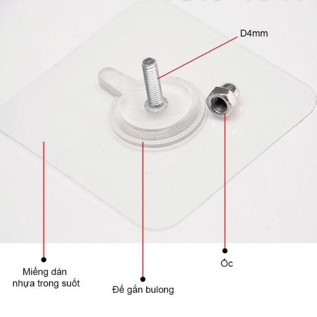 BỘ 2 MIẾNG MÓC DÁN TƯỜNG TRONG SUỐT 72X72MM CÓ BU LÔNG ĐAI ỐC, GIÚP BẮT CÁC GIÁTREO KHÔNG CẦN KHOAN