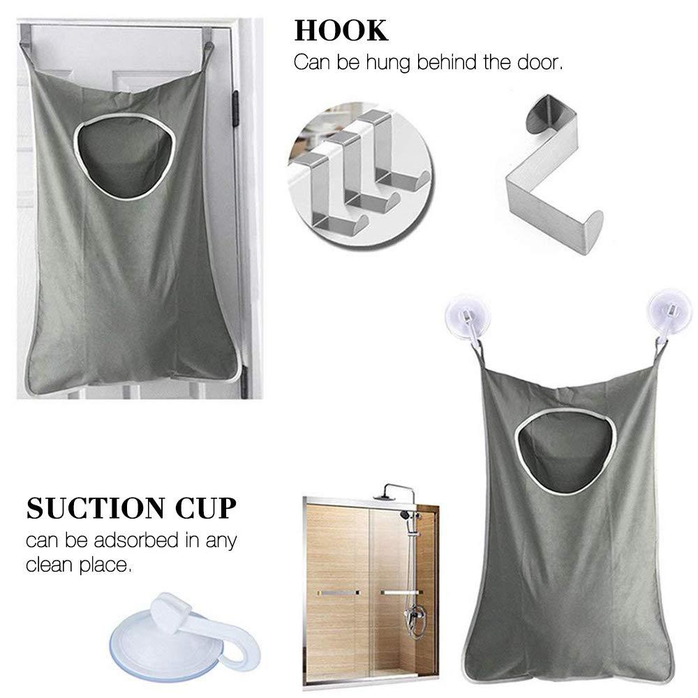 Giỏ giặt treo, túi đồ giặt quần áo giặt quần áo với 2 móc cửa + 2 túi nung hút túi cho phòng ngủ phòng / phòng tắm, màu xám